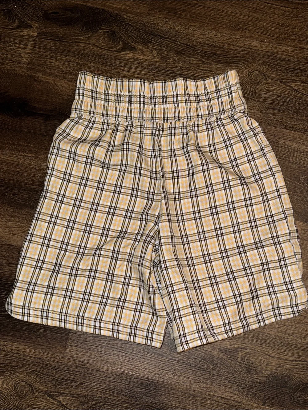 Collusion High Waist Plaid Cotton Shorts in Yellow